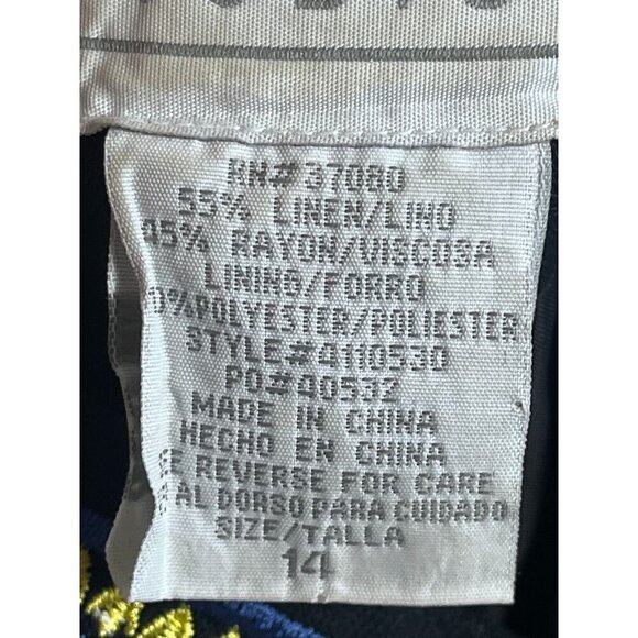 Retro Floral Linen Tank Dress 14 Black Cottagecore Embroidery Boho Old Money 90s - Picture 11 of 13